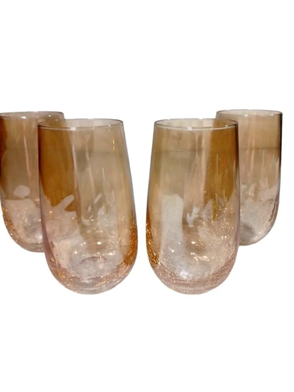 4 Pier 1 Reflections Crackled Amber Gold Glass Tumblers 16 Oz Vintage 6